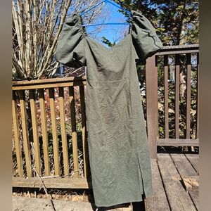 Miami For Francescas Elegant Green Puff Sleeve Dress With Slit